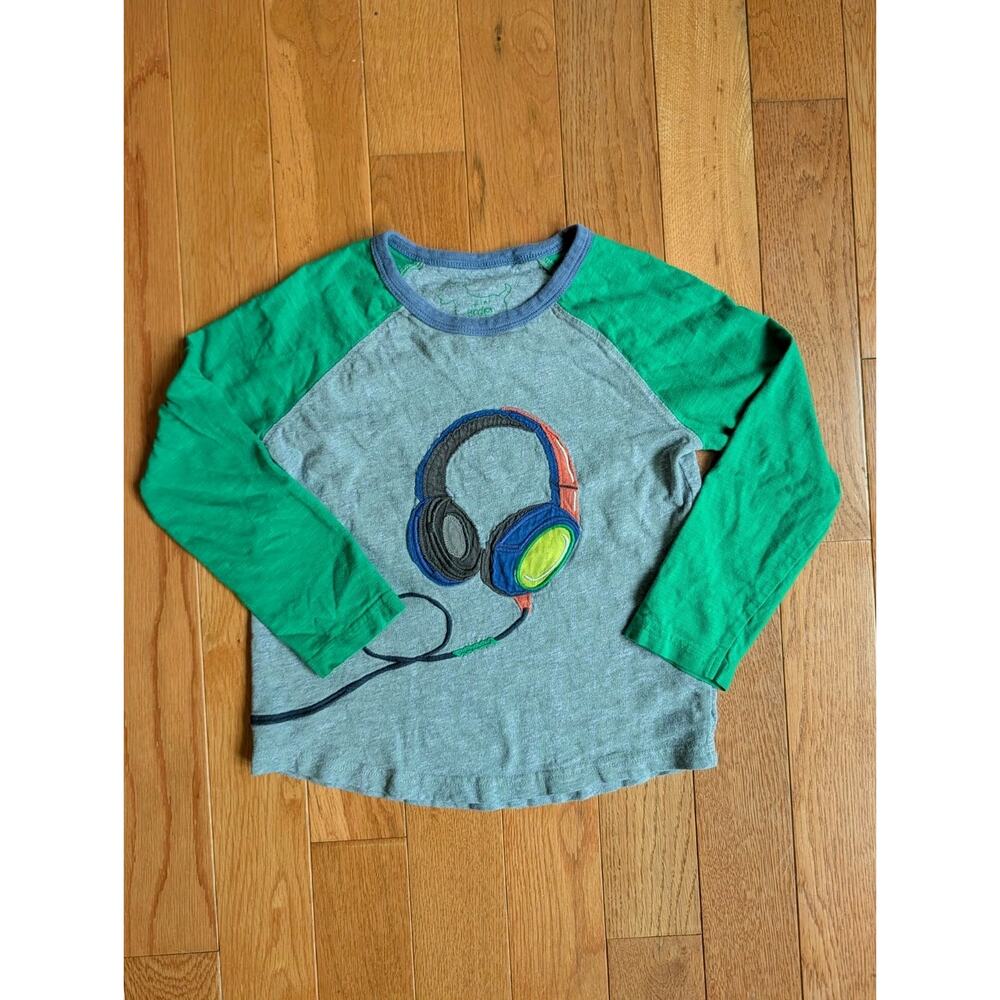 Mini Boden Headphones Long Sleeve Tee Shirt Applique Size 6-7